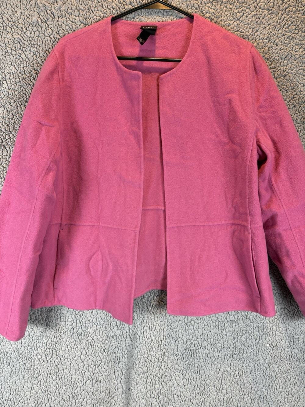 Eileen Fisher Women Pink Virgin Wool Cashmere Blazer Jacket Med Clean Open Front